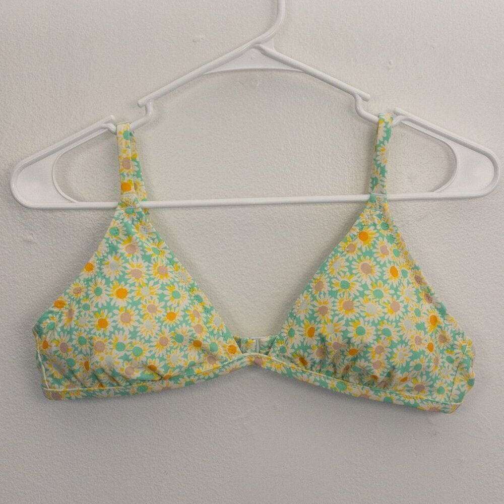 Aerie Real Good Floral Triangle Bikini Top Size Large Light Blue Yellow